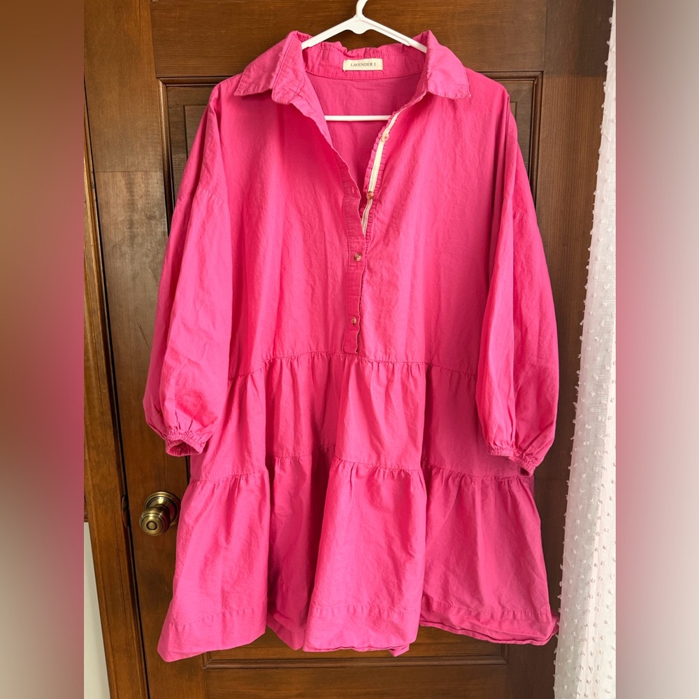 Lavender J 100% Cotton Button Down Shirt Dress